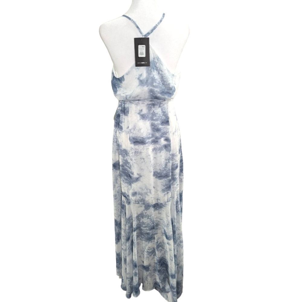 Fashion Nova falling from heaven blue white tie dye riffle hi-lo wrap dress M - Picture 5 of 7